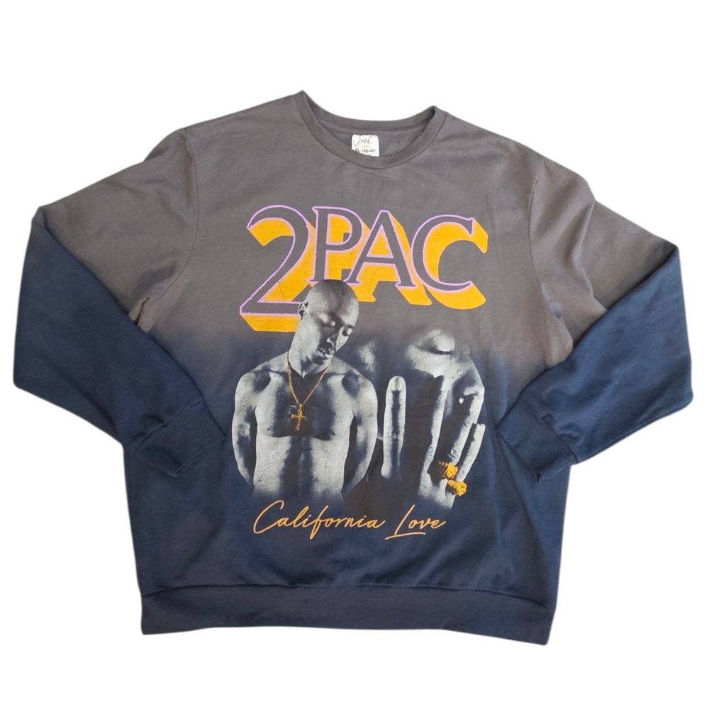 2Pac California Love Ombre Graphic Sweatshirt Mens XL Grey Navy‎ Blue Tupac Rap